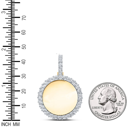0.61 Ctw Natural Diamond Round Circle Memory Picture Frame Pendant in 14k Yellow Gold