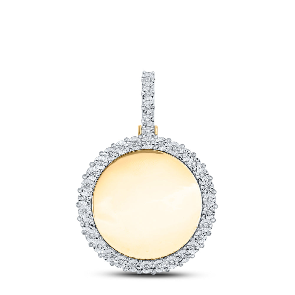 0.61 Ctw Natural Diamond Round Circle Memory Picture Frame Pendant in 14k Yellow Gold