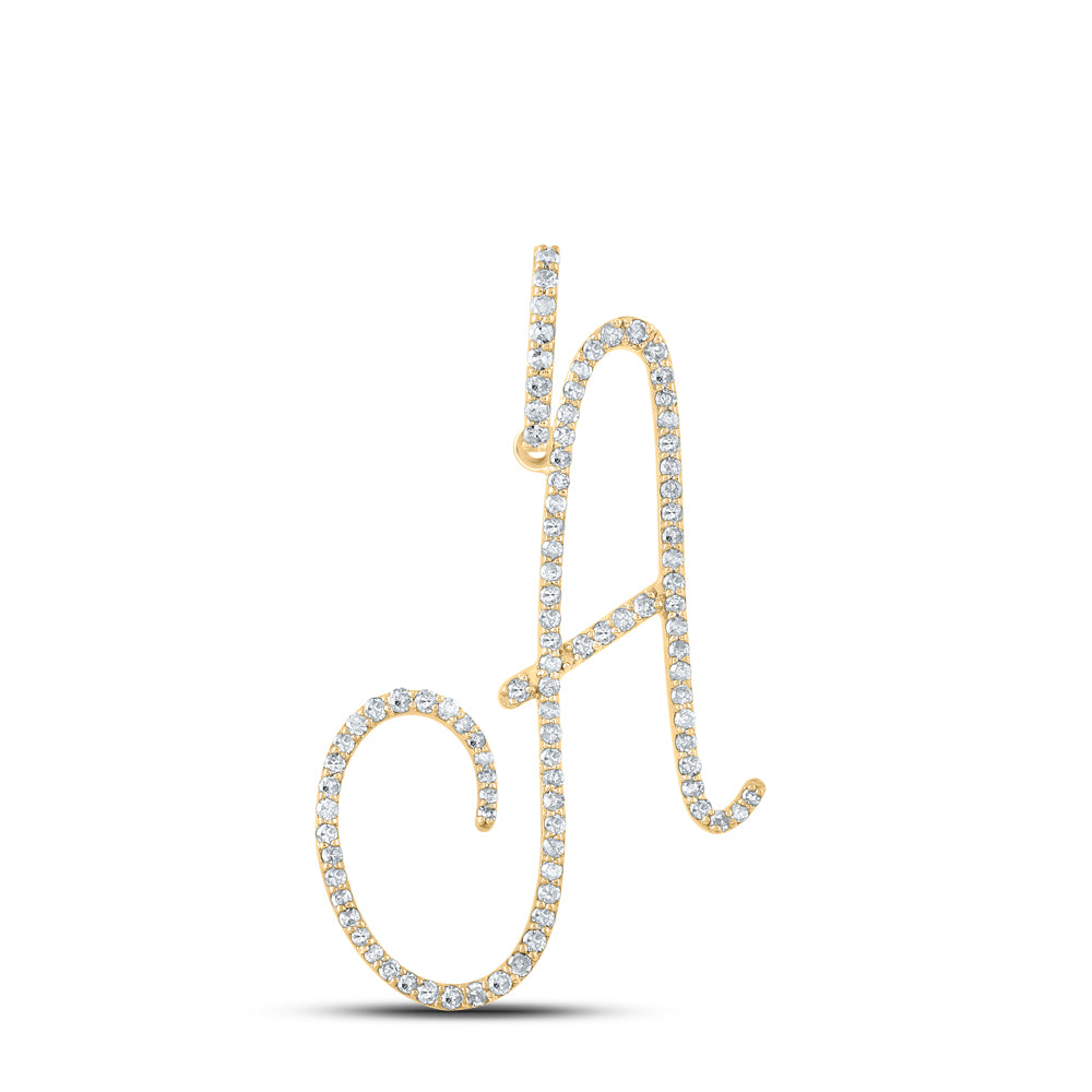 0.47 Ctw Natural Diamond Cursive Script Initial Letter Alphabet A Pendant in 14k Yellow Gold
