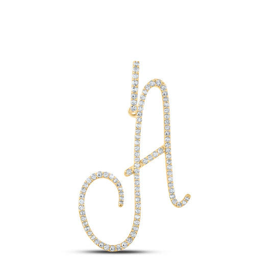 0.47 Ctw Natural Diamond Cursive Script Initial Letter Alphabet A Pendant in 14k Yellow Gold