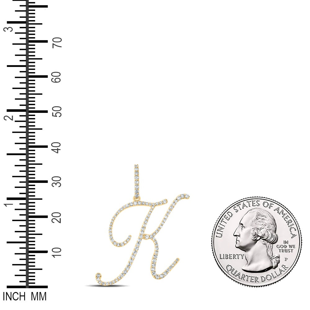 0.55 Ctw Natural Diamond Cursive Script Initial Letter Alphabet K Pendant in 14k Yellow Gold