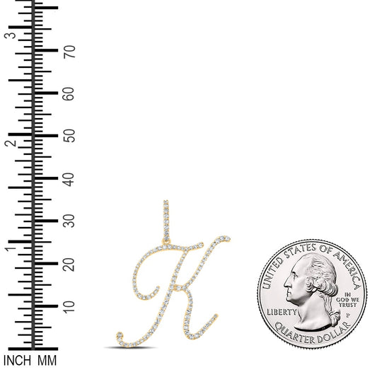 0.55 Ctw Natural Diamond Cursive Script Initial Letter Alphabet K Pendant in 14k Yellow Gold