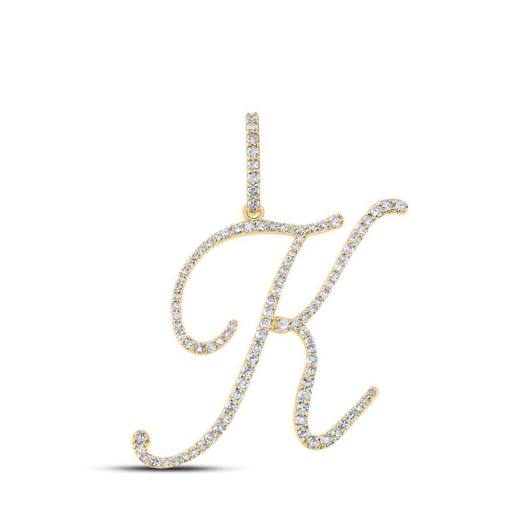 0.55 Ctw Natural Diamond Cursive Script Initial Letter Alphabet K Pendant in 14k Yellow Gold