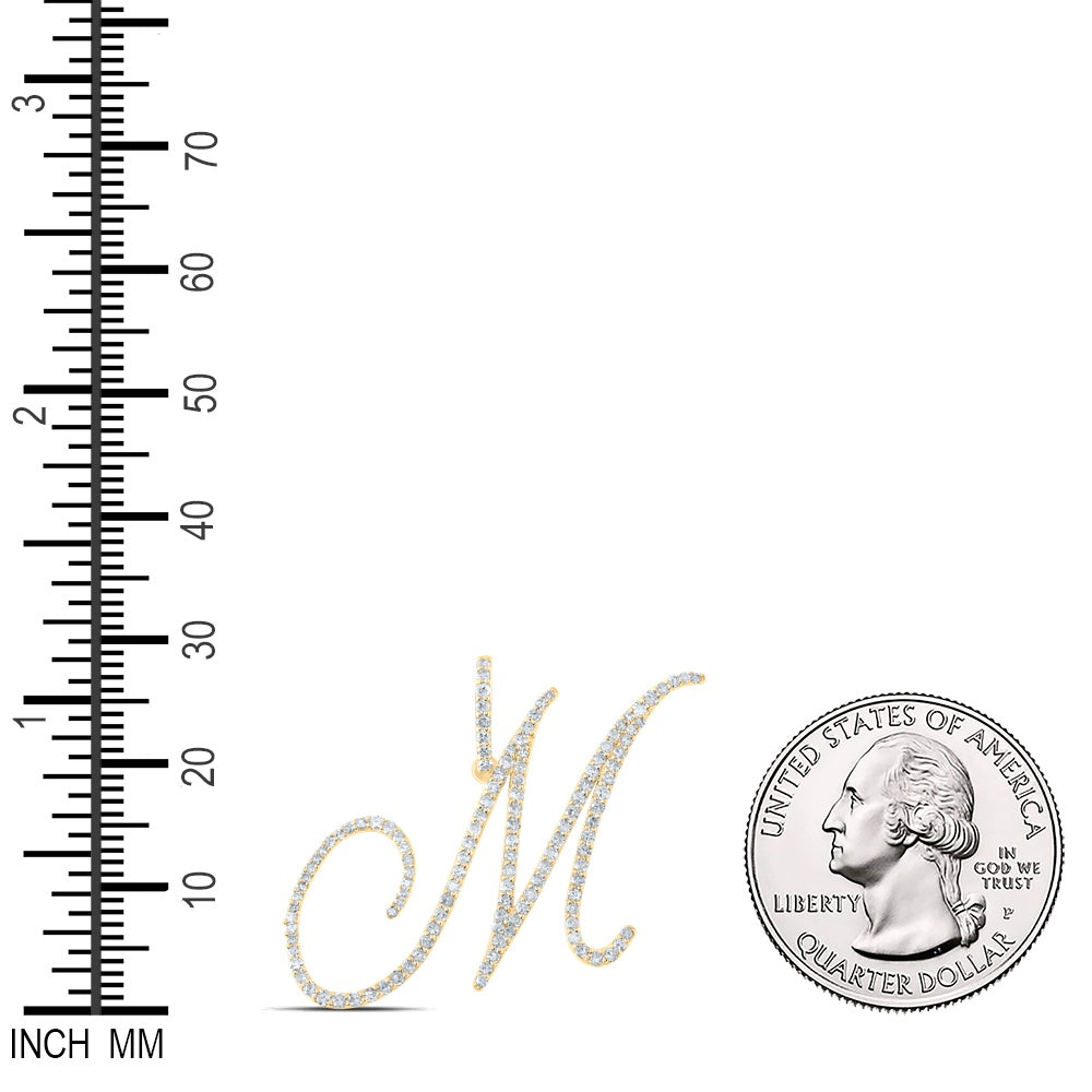 0.83 Ctw Natural Diamond Cursive Initial Letter M Pendant in 14k Yellow Gold