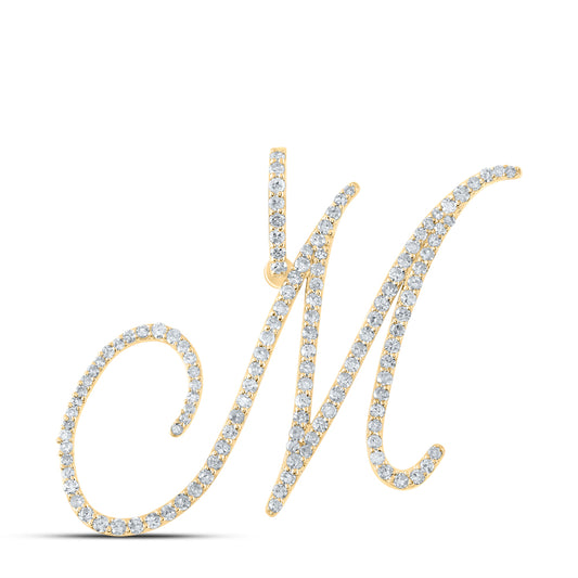 0.83 Ctw Natural Diamond Cursive Initial Letter M Pendant in 14k Yellow Gold