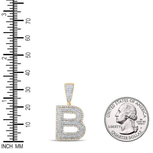 0.97 Ctw Natural Diamond Block Initial Letter Alphabet B Pendant in 14k Two-tone Gold