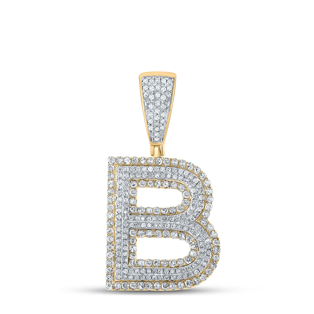 0.97 Ctw Natural Diamond Block Initial Letter Alphabet B Pendant in 14k Two-tone Gold
