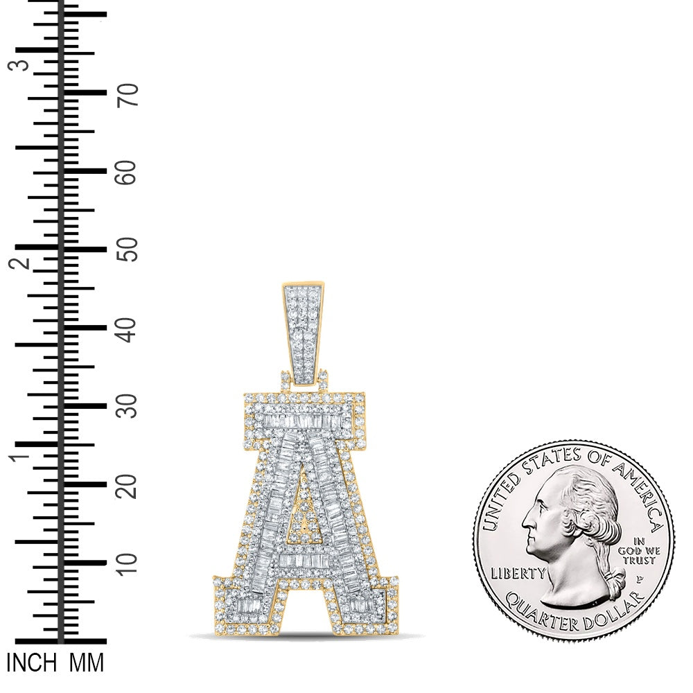 1.91 Ctw Natural Diamond Block Initial Letter Alphabet A Pendant in 14k Two-tone Gold