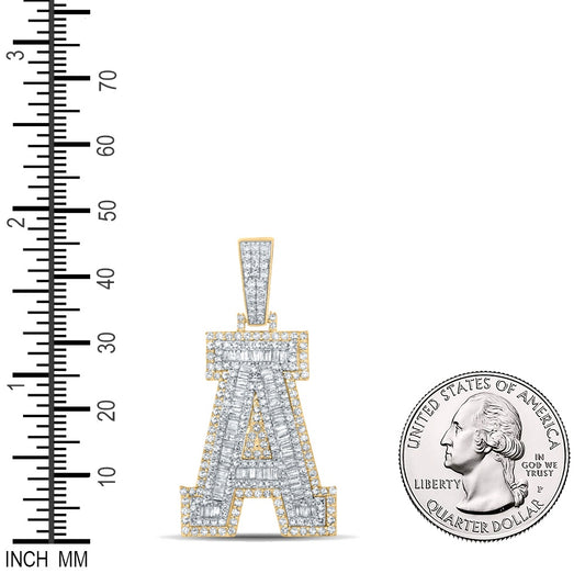 1.91 Ctw Natural Diamond Block Initial Letter Alphabet A Pendant in 14k Two-tone Gold