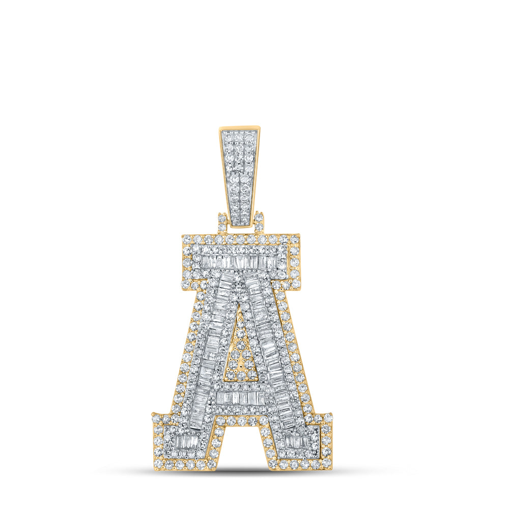 1.91 Ctw Natural Diamond Block Initial Letter Alphabet A Pendant in 14k Two-tone Gold
