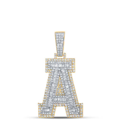 1.91 Ctw Natural Diamond Block Initial Letter Alphabet A Pendant in 14k Two-tone Gold