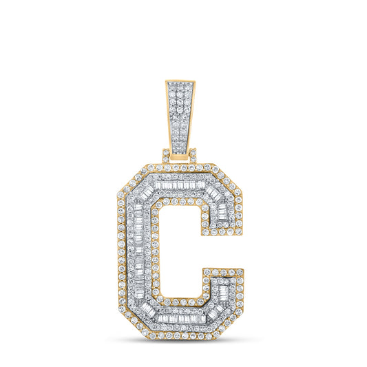 1.74 Ctw Natural Diamond Block Initial Letter Alphabet C Pendant in 14k Two-tone Gold