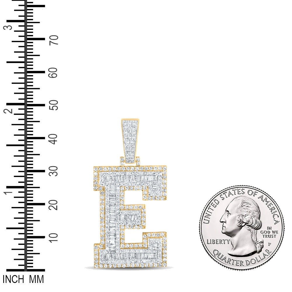 2.13 Ctw Natural Diamond Block Initial Letter Alphabet E Pendant in 14k Two-tone Gold