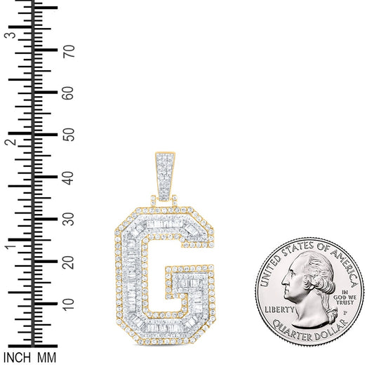 1.9 Ctw Natural Diamond Block Initial Letter Alphabet G Pendant in 14k Two-tone Gold
