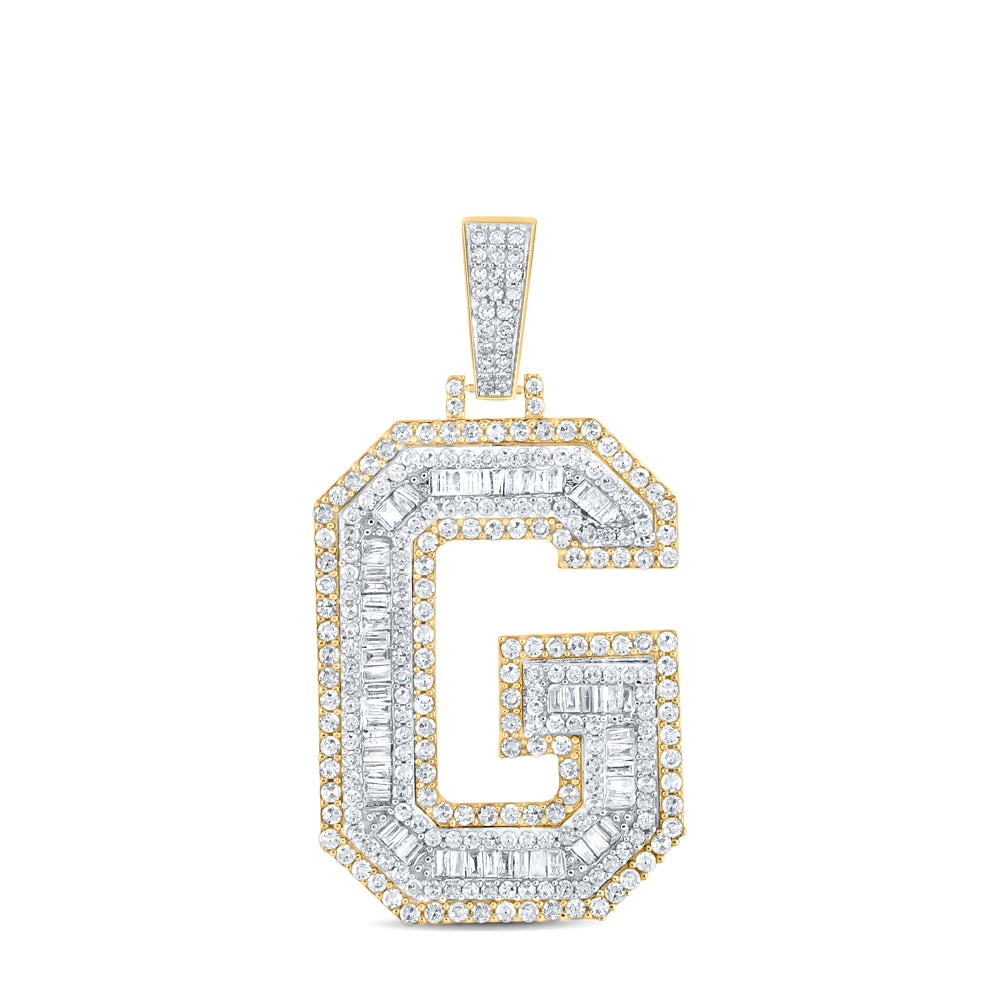 1.9 Ctw Natural Diamond Block Initial Letter Alphabet G Pendant in 14k Two-tone Gold