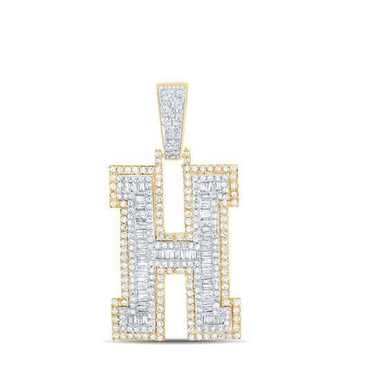 2 Ctw Natural Diamond Block Initial Letter Alphabet H Pendant in 14k Two-tone Gold