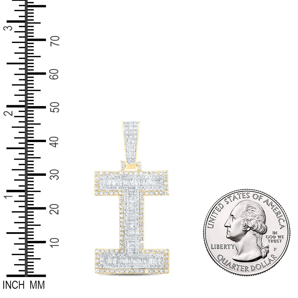 1.75 Ctw Natural Diamond Block Initial Letter Alphabet I Pendant in 14k Two-tone Gold
