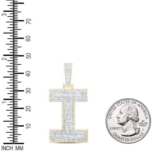 1.75 Ctw Natural Diamond Block Initial Letter Alphabet I Pendant in 14k Two-tone Gold