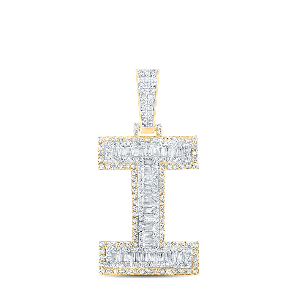 1.75 Ctw Natural Diamond Block Initial Letter Alphabet I Pendant in 14k Two-tone Gold
