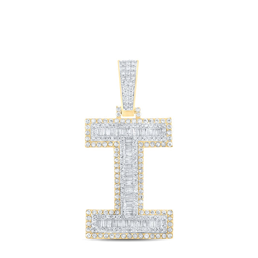 1.75 Ctw Natural Diamond Block Initial Letter Alphabet I Pendant in 14k Two-tone Gold