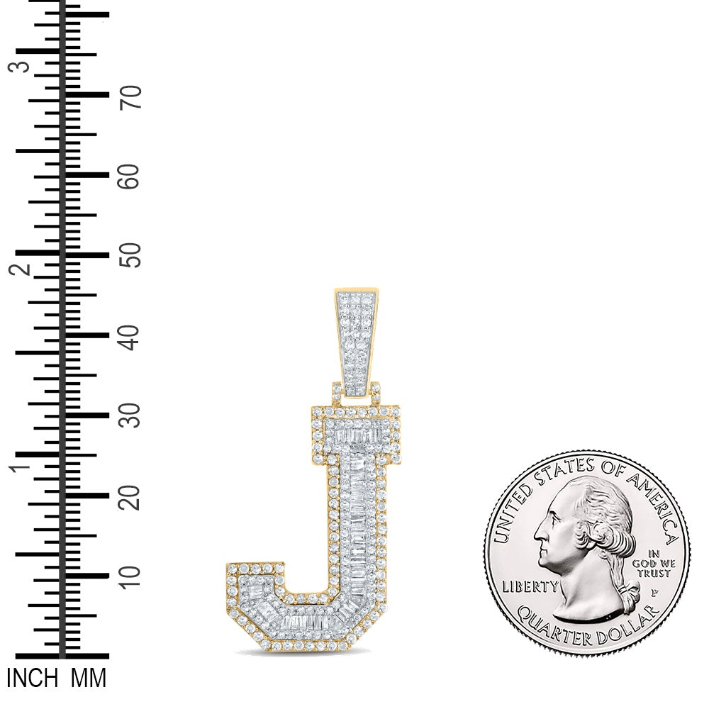 1.44 Ctw Natural Diamond Block Initial Letter Alphabet J Pendant in 14k Two-tone Gold