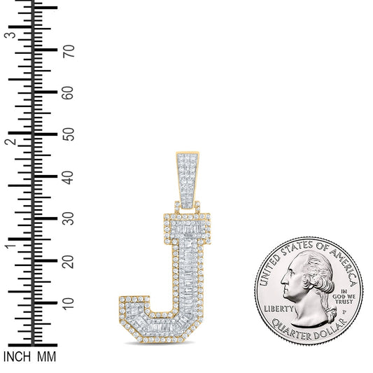 1.44 Ctw Natural Diamond Block Initial Letter Alphabet J Pendant in 14k Two-tone Gold