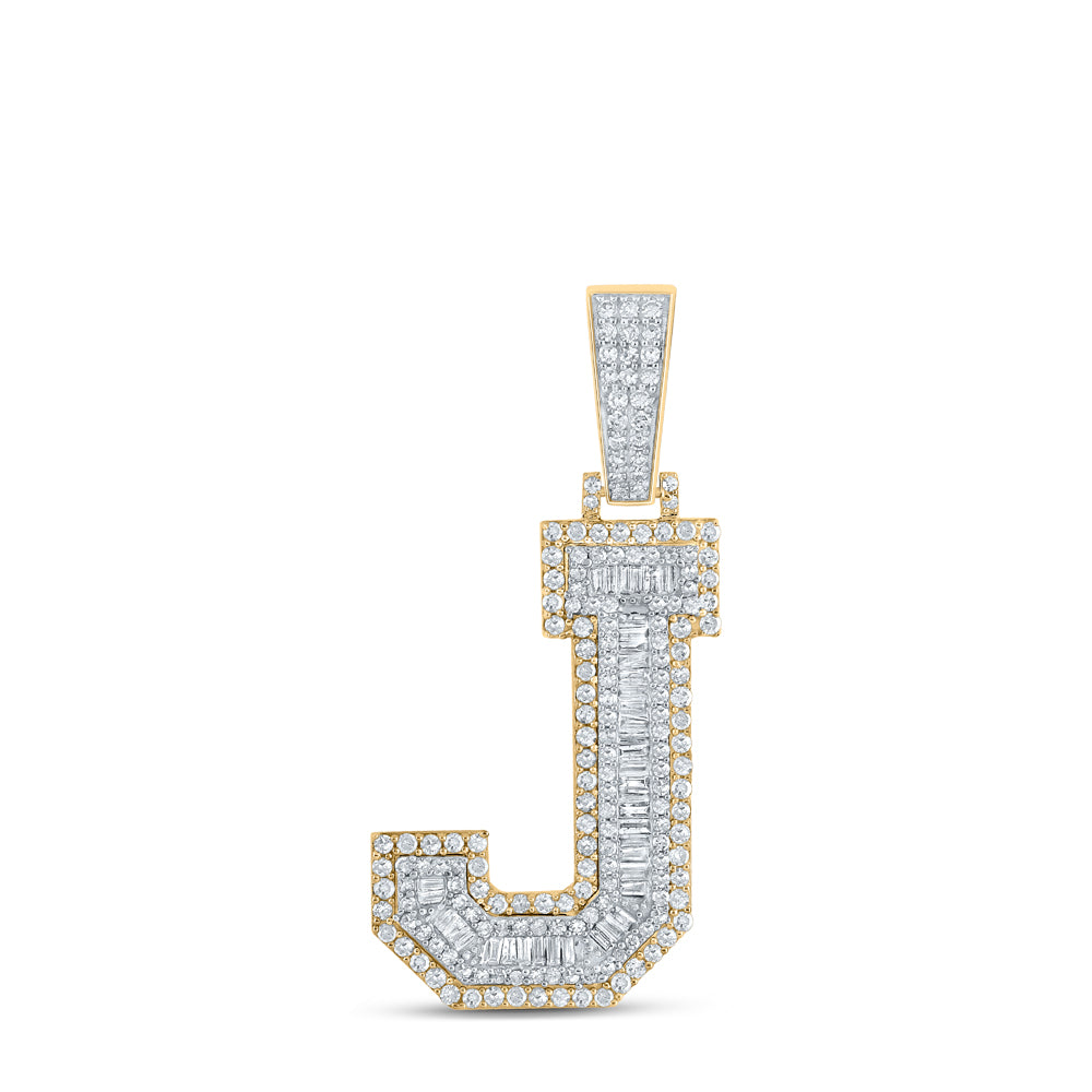 1.44 Ctw Natural Diamond Block Initial Letter Alphabet J Pendant in 14k Two-tone Gold