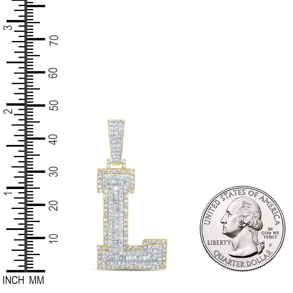 1.48 Ctw Natural Diamond Block Initial Letter Alphabet L Pendant in 14k Two-tone Gold