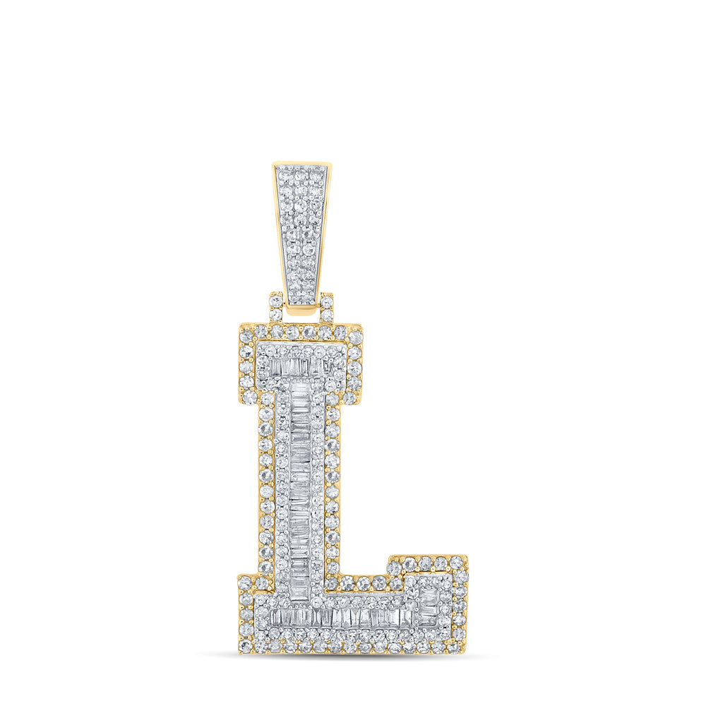 1.48 Ctw Natural Diamond Block Initial Letter Alphabet L Pendant in 14k Two-tone Gold