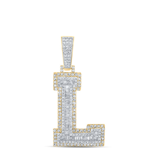 1.48 Ctw Natural Diamond Block Initial Letter Alphabet L Pendant in 14k Two-tone Gold