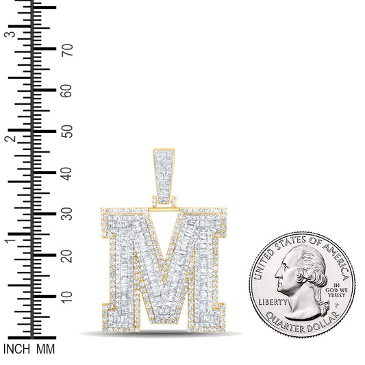 2.85 Ctw Natural Diamond Block Initial Letter Alphabet M Pendant in 14k Two-tone Gold