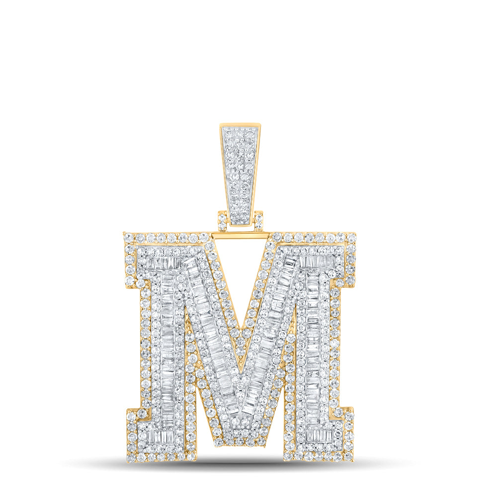 2.85 Ctw Natural Diamond Block Initial Letter Alphabet M Pendant in 14k Two-tone Gold