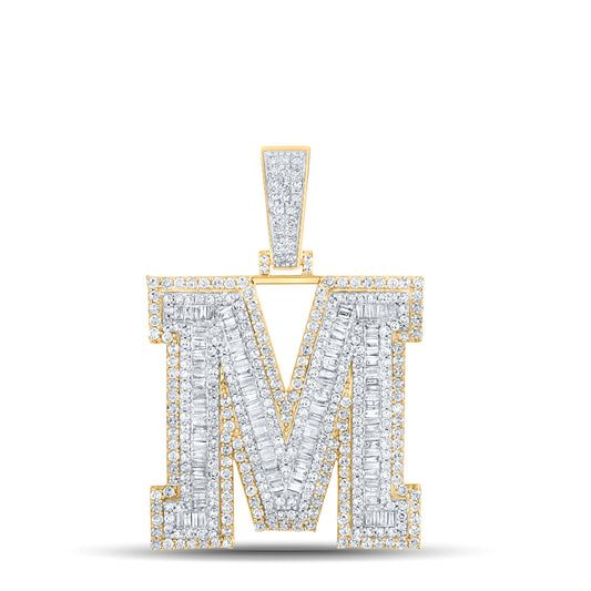 2.85 Ctw Natural Diamond Block Initial Letter Alphabet M Pendant in 14k Two-tone Gold