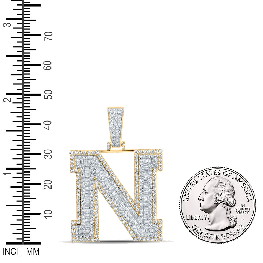 2.65 Ctw Natural Diamond Block Initial Letter Alphabet N Pendant in 14k Two-tone Gold