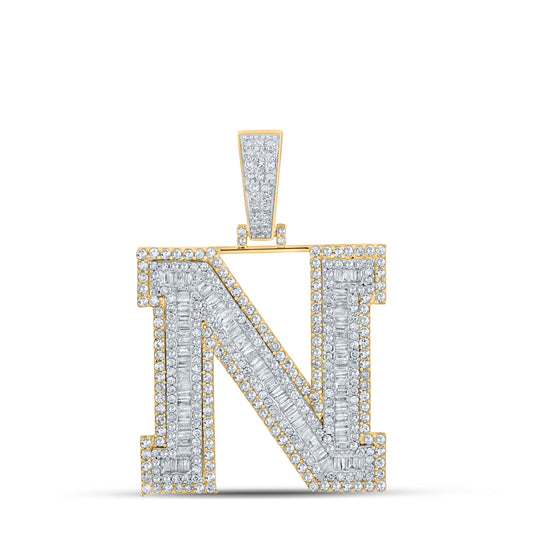 2.65 Ctw Natural Diamond Block Initial Letter Alphabet N Pendant in 14k Two-tone Gold