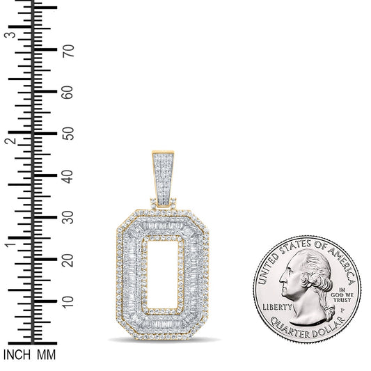 2.21 Ctw Natural Diamond Block Initial Letter Alphabet O Pendant in 14k Two-tone Gold