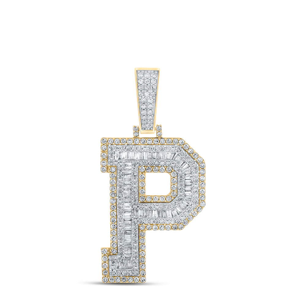 1.91 Ctw Natural Diamond Block Initial Letter Alphabet P Pendant in 14k Two-tone Gold