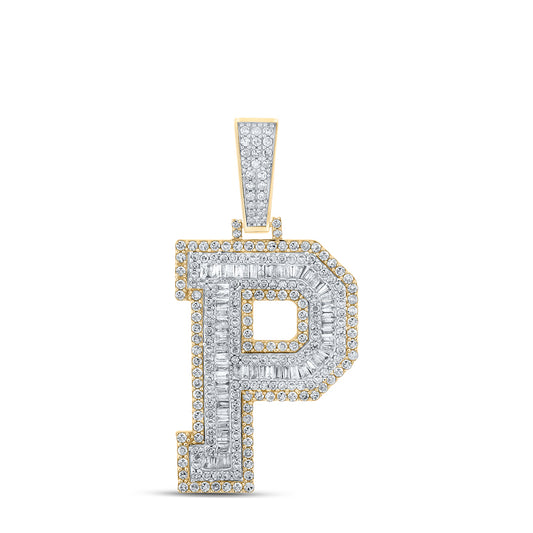 1.91 Ctw Natural Diamond Block Initial Letter Alphabet P Pendant in 14k Two-tone Gold