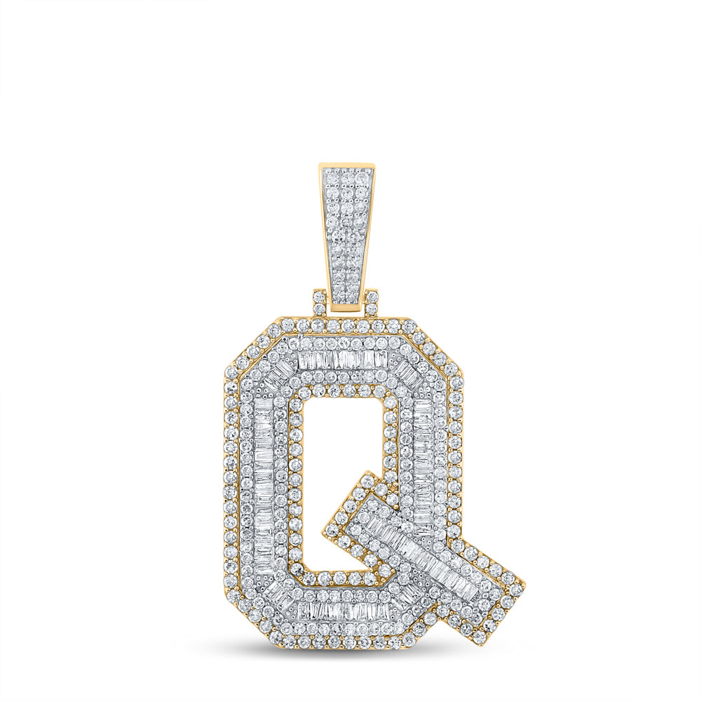 2.2 Ctw Natural Diamond Block Initial Letter Alphabet Q Pendant in 14k Two-tone Gold