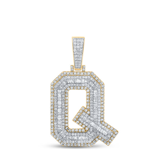2.2 Ctw Natural Diamond Block Initial Letter Alphabet Q Pendant in 14k Two-tone Gold
