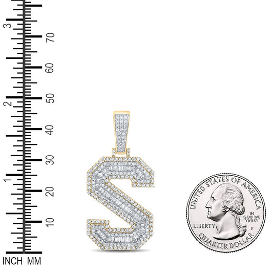 1.8 Ctw Natural Diamond Block Initial Letter Alphabet S Pendant in 14k Two-tone Gold