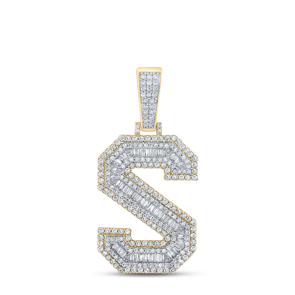 1.8 Ctw Natural Diamond Block Initial Letter Alphabet S Pendant in 14k Two-tone Gold