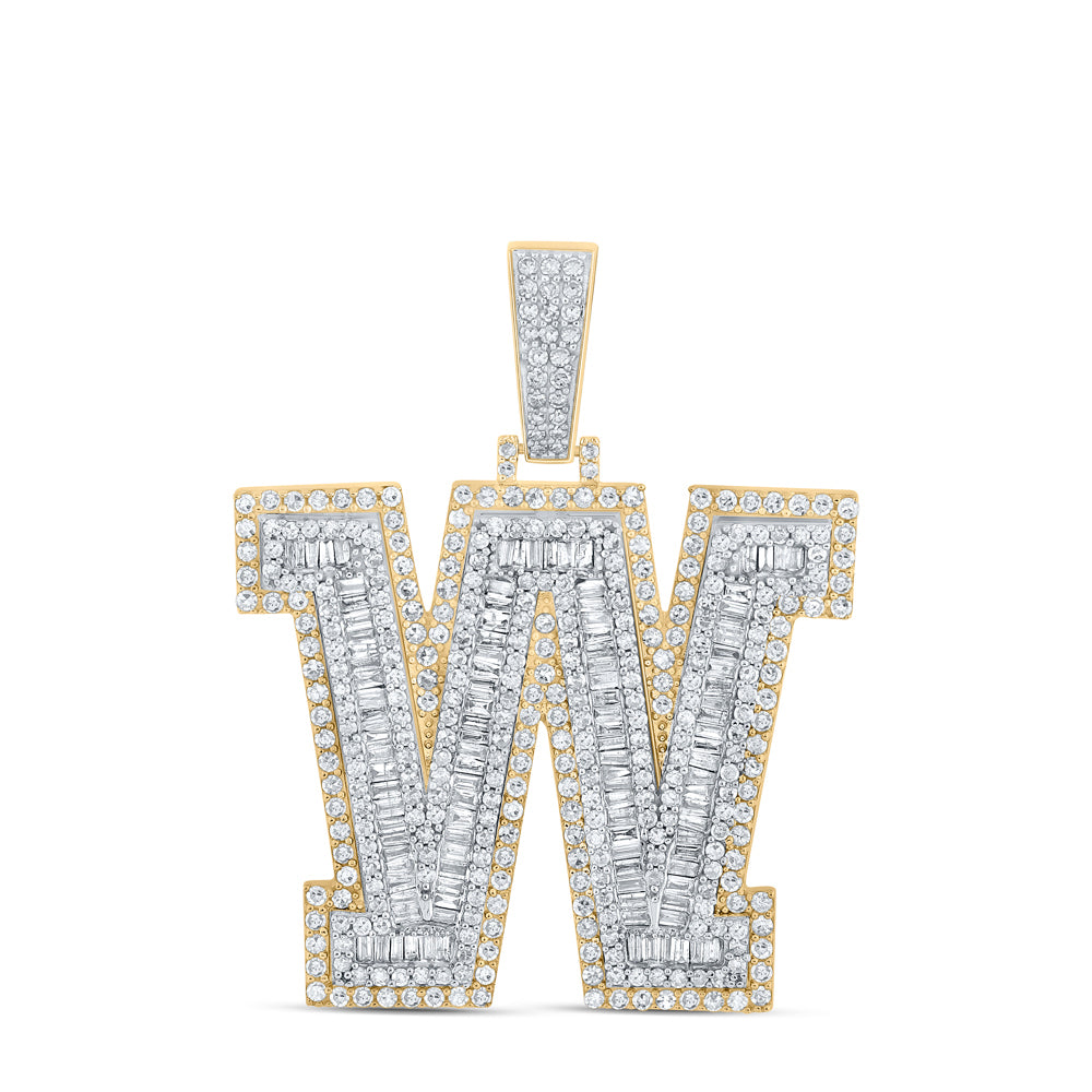 3.04 Ctw Natural Diamond Block Initial Letter Alphabet W Pendant in 14k Two-tone Gold