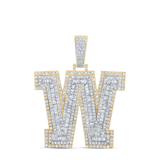 3.04 Ctw Natural Diamond Block Initial Letter Alphabet W Pendant in 14k Two-tone Gold