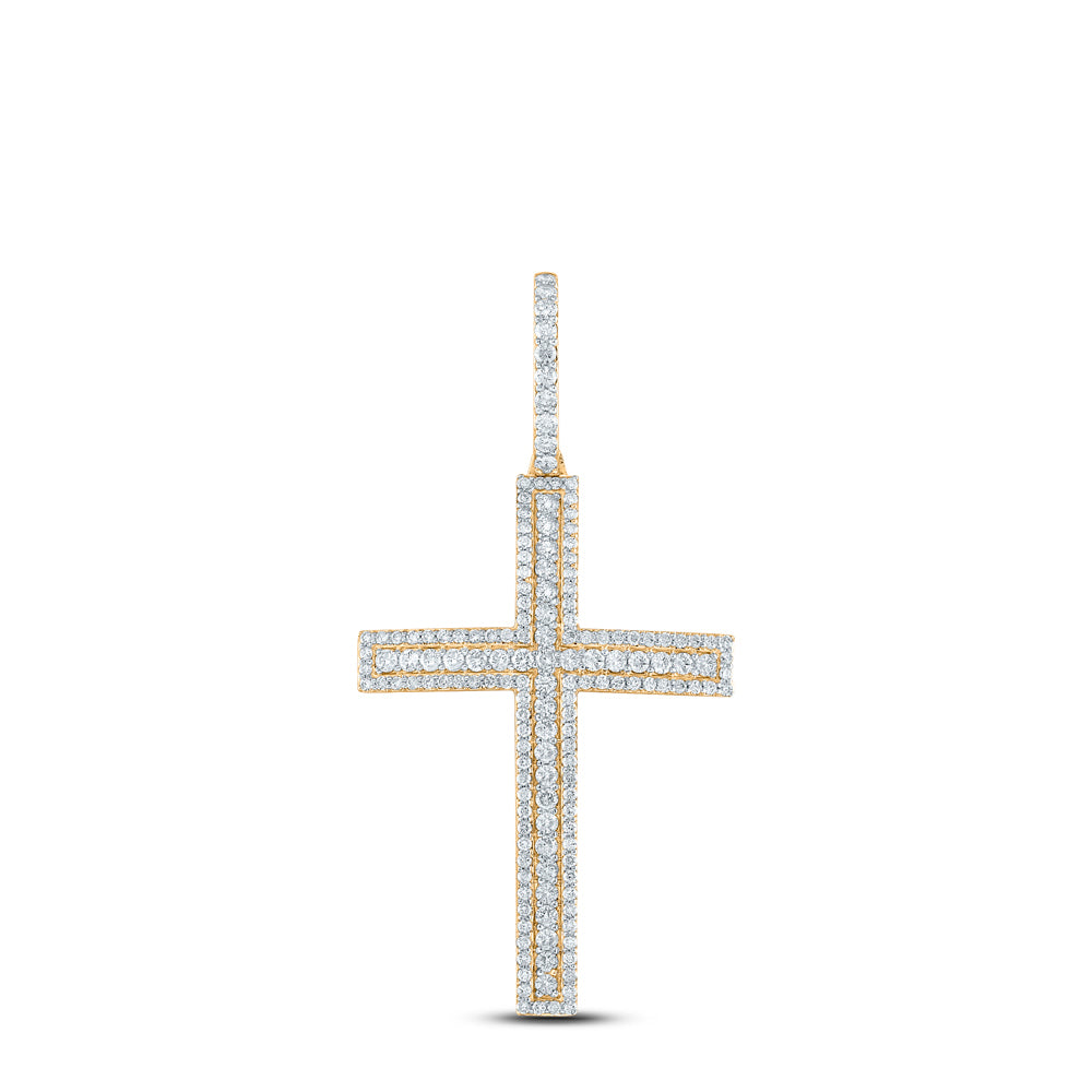 3.97 Ctw Natural Diamond Cluster Cross Religious Charm Pendant in 10k Yellow Gold