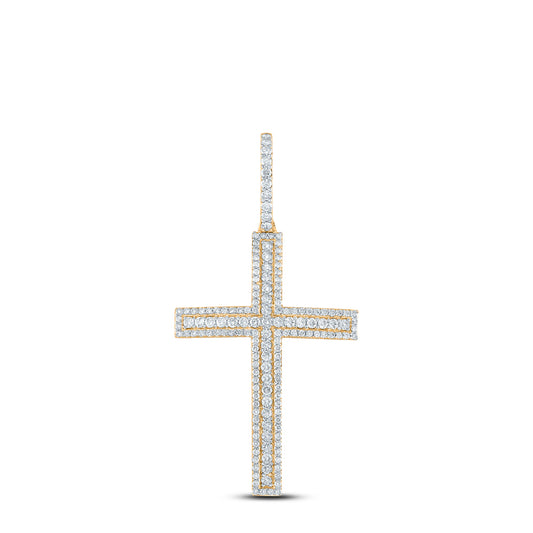 3.97 Ctw Natural Diamond Cluster Cross Religious Charm Pendant in 10k Yellow Gold