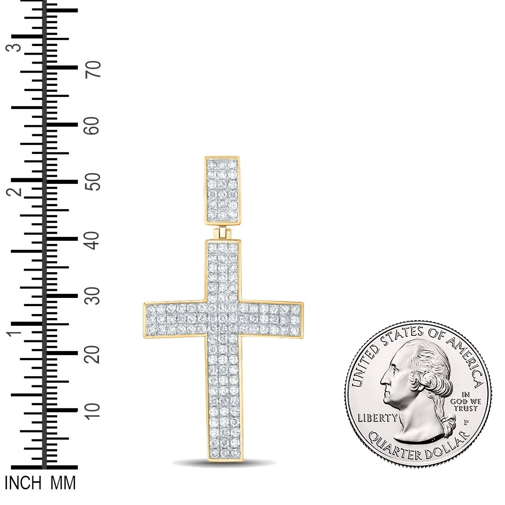 1.96 Ctw Natural Diamond Cluster Cross Religious Pendant in 10k Yellow Gold