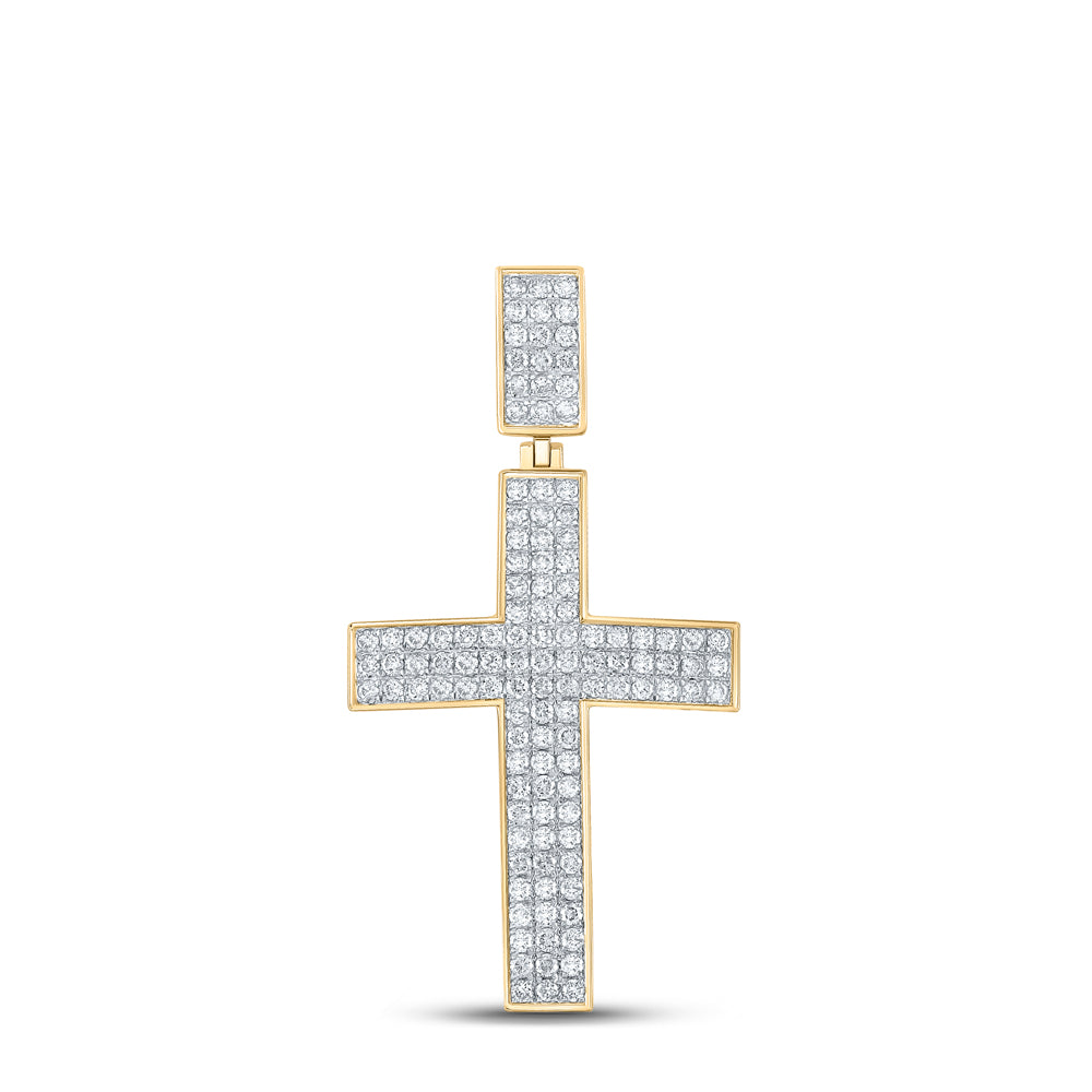 1.96 Ctw Natural Diamond Cluster Cross Religious Pendant in 10k Yellow Gold