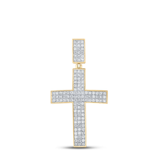1.96 Ctw Natural Diamond Cluster Cross Religious Pendant in 10k Yellow Gold