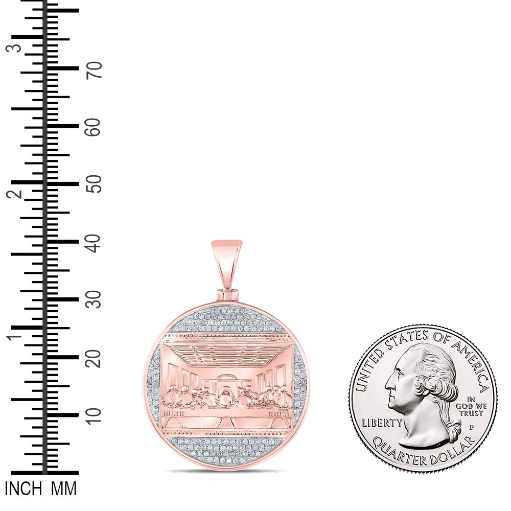 0.5 Ctw Natural Diamond Last Supper Jesus Medallion Pendant in 10k Rose Gold